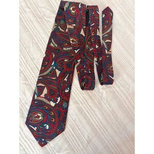 Harve Benard 100% Silk Paisley Tie Red Blue Gold Benard Holtzman Mens Necktie